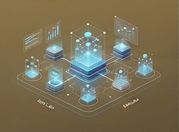 Isometric illustration of connected data nodes